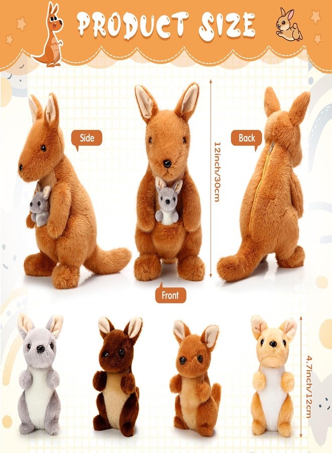 Arrowbash 5 Pcs Kangaroo Stuffed Animals, 12 Inch Large Plush Mommy Kangaroo with 4 Little Babies Soft Plush Stuffed Animals Set for Boys and Girls Easter Christmas Birthday Party Favors - Image 2